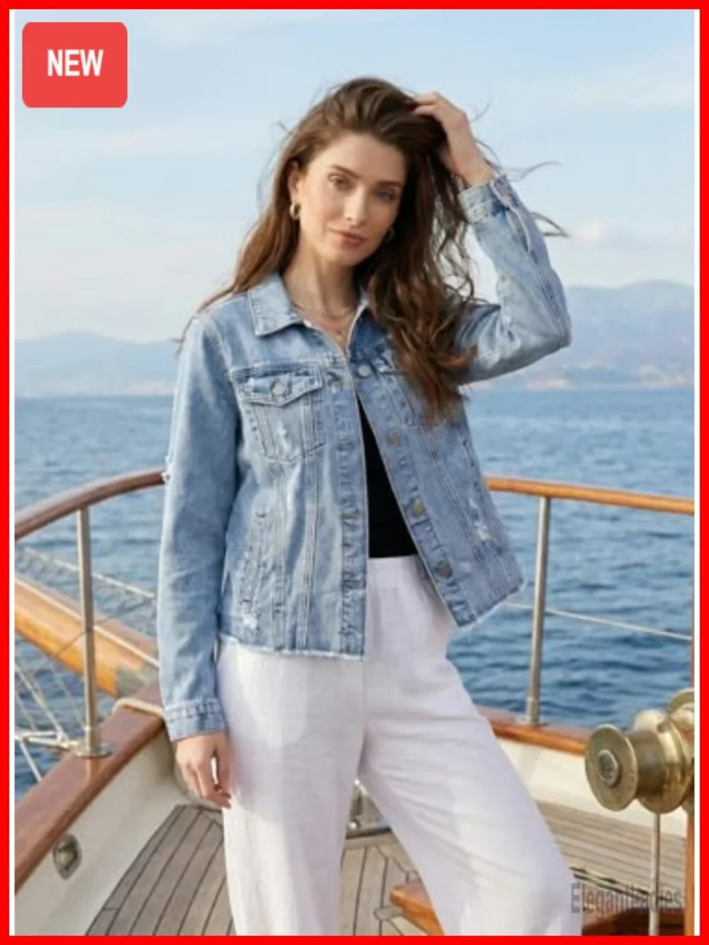 Womens Distressed Fray Hem Cropped Denim Jean Jacket Boyfriend Washed Long